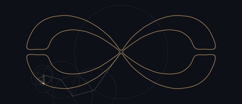 A heart traced in orange by the tip of a chain of spinning circles, each riding on the last